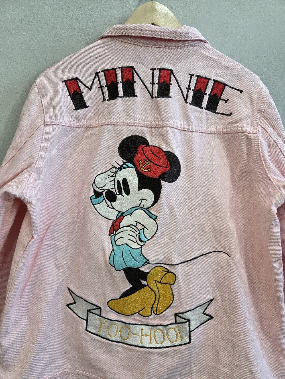 Disney Cakeworthy Pink Minnie Mouse Sailor Denim Jacket Adult Size Large - Picture 6 of 9